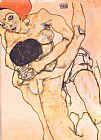 Egon Schiele Canvas Paintings - Two young girls